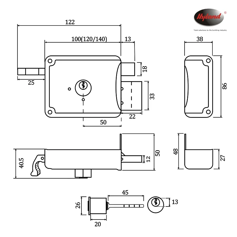 Hyland 5835 night latch and rim lock, view 3