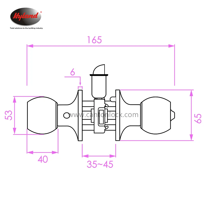 Hyland 607 SSBK tubular lock, view 3